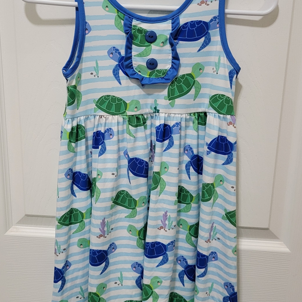 Blue and Green Turtle Print Dress